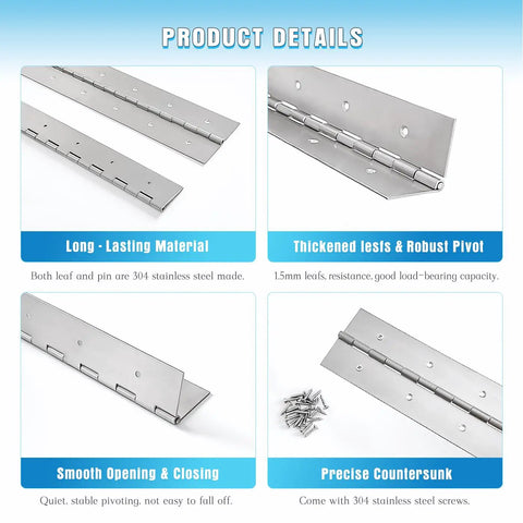 Heavy Duty 36 Inch Stainless Steel Piano Hinge 3 Inch Wide Continuous Hinge 2 Pack 0.06 Thick For Cabinets Doors Toolboxes with detailed design.