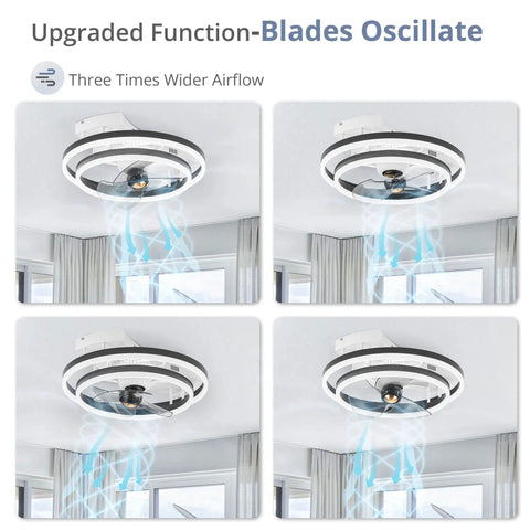 20 Inch Low Profile Ceiling Fan With Lights And Remote Bladeless Modern Oscillating Dimmable LED Stepless Color Change Six Speeds