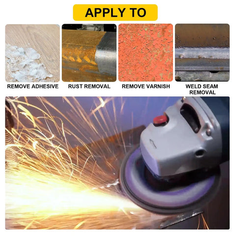 10 Pack 4.5 Inch Strip Discs for Angle Grinder With Seven Eighths Inch Arbor in action removing rust and welding marks on metal