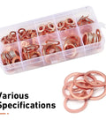 Copper Crush Washer Set 200 Piece With 10 Metric Sizes M5 M6 M8 M10 M12 M14 Universal Oil Drain Plug Gasket Kit For Cars Trucks And Bikes Gold Finish Shine