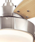 Close-up of Alloy 42 Inch Ceiling Fan With LED Light Kit in brushed nickel finish with beech blade, small room ideal.