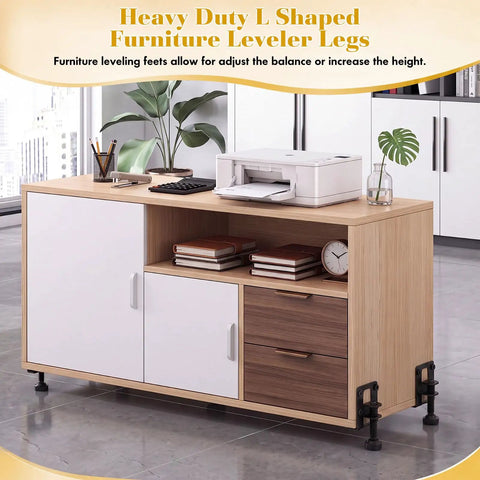 Heavy Duty Adjustable Furniture Leveling Feet L Shaped Leg Levelers 24 Pack Black With Hex Wrench Screw Kit No Sweat Install under a cabinet.