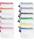 24 Pack Small Mesh Zipper Pouches With Label Pocket Waterproof Bags in various colors for school and travel essentials.