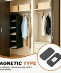 Open wardrobe with clothes and Ultra Thin Stainless Steel Cabinet Door Magnets With Adhesive Backing No Drill Required 4 Pack