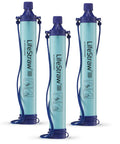 3 Pack Personal Water Filter For Hiking Camping Travel And Emergency Prep Delivers Trail Ready Clean Water By Filtering Bacteria Parasites Microplastics And Harmful Microbes Like E Coli Salmonella Giardia Cryptosporidium Blue shown upright.