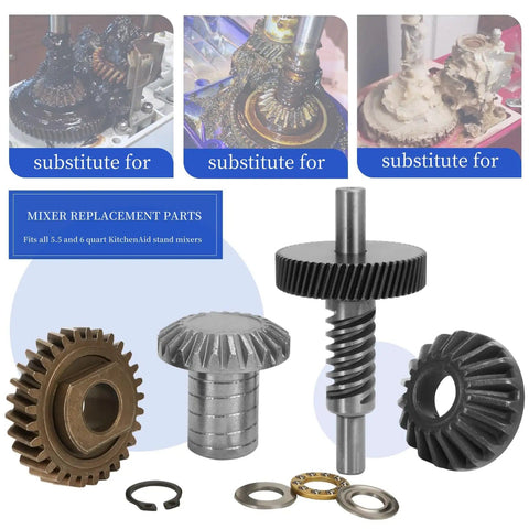 Beefy Worm Gear Kit For 5 Qt And 6 Qt Stand Mixers Replacement Parts With Beveled Gears, Gasket, Retaining Ring Pliers, Includes 9706529