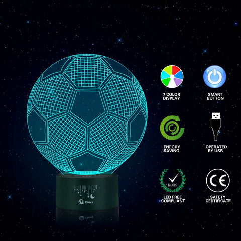 3D Soccer Night Light With Touch Control, 7 Color Changing LED Illusion Lamp, Acrylic Flat Panel And ABS Base, USB Powered
