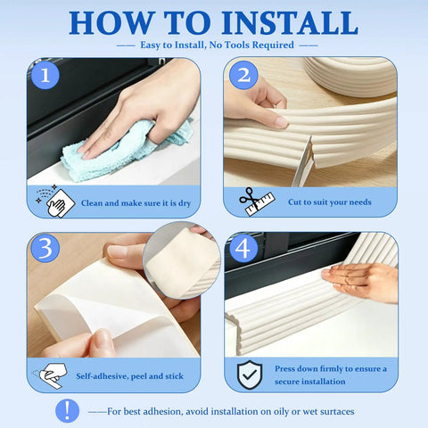 Installation guide for Thick W Shape Baby Proofing Edge Protectors Soft Foam Corner Guards with step-by-step instructions.