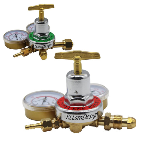 Two Piece Welding Gas Regulator Set For Oxygen CGA-540 And Acetylene CGA-510 With Dual Gauges, Replacement Regulators, Brass Construction