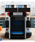 Slick Filament Storage Rack Compatible With Bambu Lab H2 Series holds four AMS HT spools, sleek black design, organized workspace.
