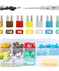 105 Piece Fuse Kit With Puller For Cars Boats RVs And More Color coded fuses with amperage labels and tool in storage box