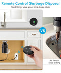 Wireless Garbage Disposal Switch Kit With Remote Control showing no drilling under sink installation vs drill installation
