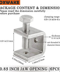 Mini C Clamps Stainless Steel 0.83 Inch For Working, I Beam Design with 0.83in jaw opening and M6 threaded hole, 6 pack