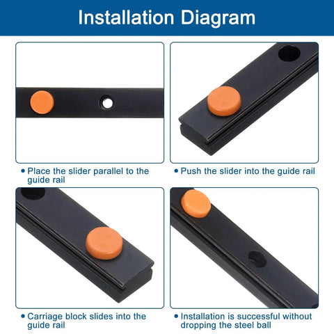 Installation of Two Pack MGN12 200mm Bearing Steel Linear Guide Rail showing guide rails with orange slider for MGN12H carriage