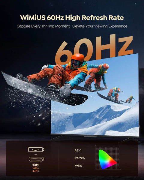 Smart Outdoor Projector With Built In Apps And 4K Support, WiFi And Bluetooth, Auto Focus, Dual Speakers, displaying snowboarders.
