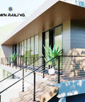 Modern house deck with Beefy 36 Inch High Steel Cable Railing Post For Decks, Heavy Duty Middle Post, black powder finish