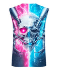 Back view of Men's 3D Skull Sleeveless Muscle Tank Top with vibrant skull graphic, moisture-wicking fabric, perfect for workouts.