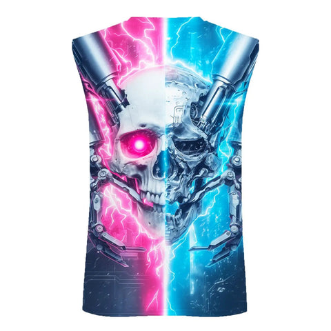 Back view of Men's 3D Skull Sleeveless Muscle Tank Top with vibrant skull graphic, moisture-wicking fabric, perfect for workouts.
