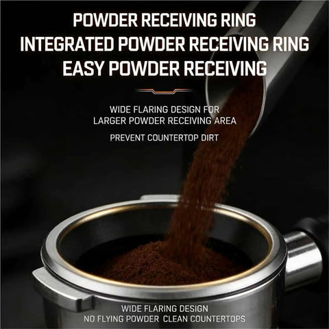 Rotary Coffee Cloth Wdt Tool with integrated powder receiving ring for easy coffee ground collection.