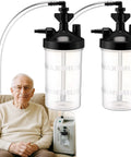 Two Pack Oxygen Humidifier Bottle With 6 LPM Flow And 12 Inch Adapter Tubing shown with elderly man using oxygen concentrator