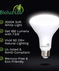 Eight Pack BR30 LED Flood Light Bulbs For Indoor Home Lighting, 3000K Soft White, Dimmable, 650 Lumens, E26 Base, UL Listed, RoHS Compliant