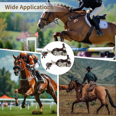 Two Pack Western Spurs With Turnable Gear For Cowboy Boots, Training Cues And Ranch Riding, Secure Side Buckles, Rotating Rowel