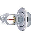 Badass Chrome Sidewall Fire Sprinkler Head With Escutcheon Horizontal Spray 1/2 Inch NPT 155F on a silver trim.