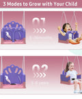 Foldable Toddler Swing Set For Indoor And Outdoor Play, Adjustable Seat Heights To Grow With Your Child, image showing 6-36 months and 3-6 years modes.