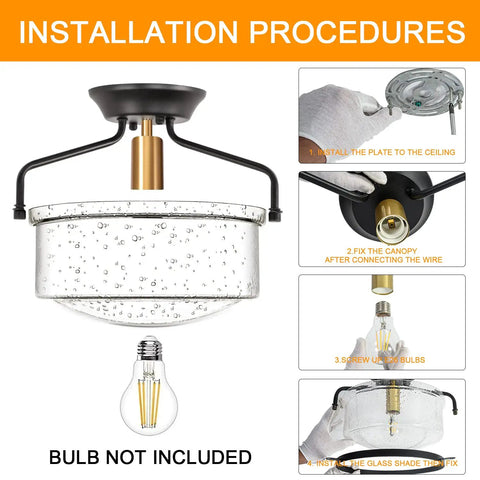 Installation guide for Seeded Glass Semi Flush Mount Ceiling Light In Matte Black, 11.2 Inch Shade