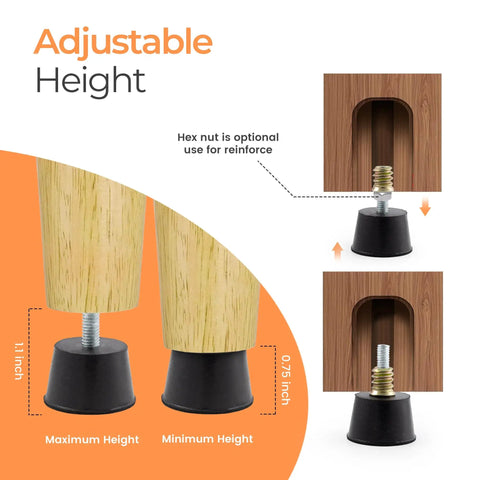 Top Tier Heavy Duty Rubber Furniture Leveling Feet With Reliable M6 Threads Easy Install Table And Chair Sliders For Banishing Floor Wobbles And Keeping Your Gear Planted Firm 8 Pack showing adjustable height options.