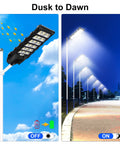 Beefy 600W Solar Street Light Outdoor IP65 Waterproof Ultra Bright 60000LM With 990 LEDs showcasing dusk to dawn operation
