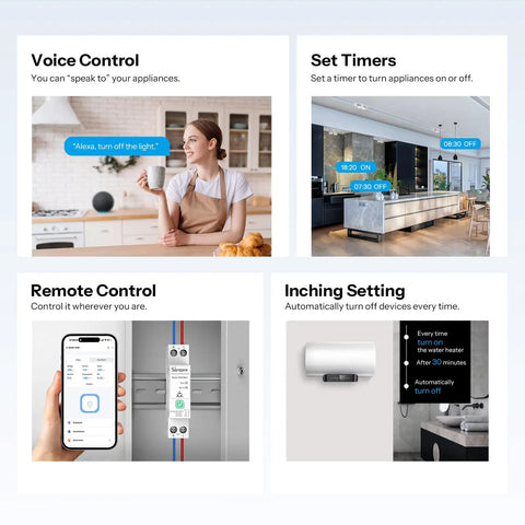 WiFi DIN Rail Smart Switch for Electrical Panels, 32A High Load, Matter Over WiFi Ready, Easy Home Automation Controller for 35mm DIN Rail, Works With Alexa Google Assistant and More, Ideal for Residential and Commercial Panels with voice, timer, remote control, and inching settings