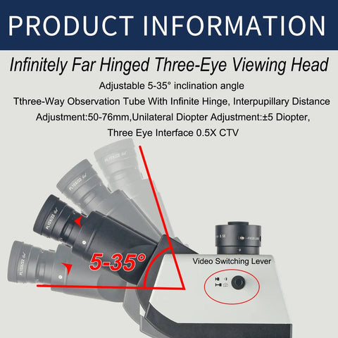 50X-500X Trinocular Metallurgical Microscope With Bright Field Dark Field And Polarized Observation, 6 Inch Large Platform, Built In 5W Led Illumination, 100-240V Wide Voltage, Independent Upper And Lower Light Control For Pro Grade Lab Work. trinocular head with 5-35° tilt and video switching lever