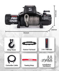 Pro Series 13500 Lb 12V Electric Winch With Synthetic Rope, 2 In 1 Wired And Wireless Remote, IP67 Waterproof, 7 HP Motor, Heavy Duty Recovery For Jeep SUV Truck And Trailer. with 541mm dimensions and included hook, fairlead, cable