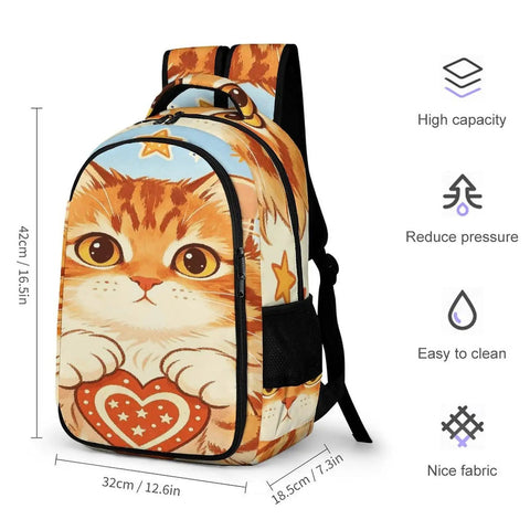 Patriotic Tabby Printed Backpack Dope Everyday Carry Unisex Large Capacity Daypack Durable Polyester with cat design.