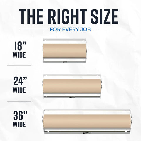 Heavy Duty Steel Butcher And Kraft Paper Roll Dispenser With Razor Sharp Cutter Blade in 18, 24, 36 inch sizes for various uses.