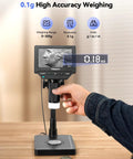 4.3 Inch Digital Coin Microscope With Built In Scale And Illuminated Magnifier Weigh Coins In Grams Ounces Carats Ideal For Collectors Jewelers Students Windows Mac Compatible in use showing measurement in ounces