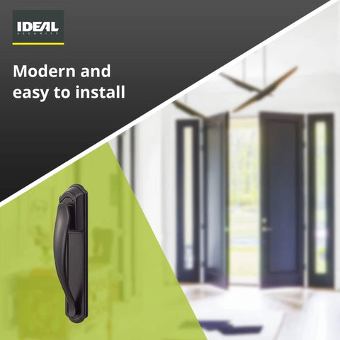 DX Screen And Storm Door Pull Handle With Latch Lock For Out Swinging Doors Black Finish Inside Latch With Night Lock For Added Security And Easy In And Out. black pull handle, surface-mount