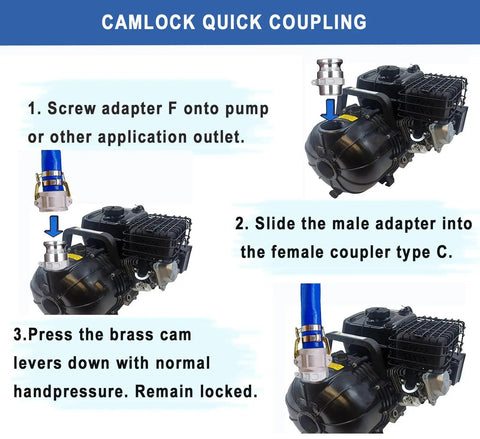 Camlock quick coupling instructions for Heavy Duty Slick Quick Swap Aluminum Cam Lock Hose Fittings Type F with Male NPT Thread 1.5 Inch.