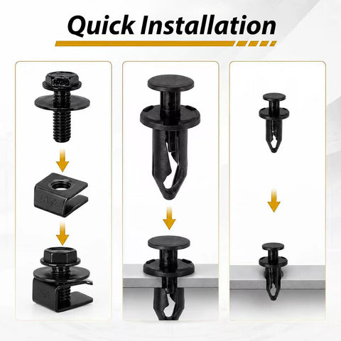 Image showing quick installation of parts from the Straight Up Heavy Duty 90 Piece Auto Fastener Kit With Removal Tool.