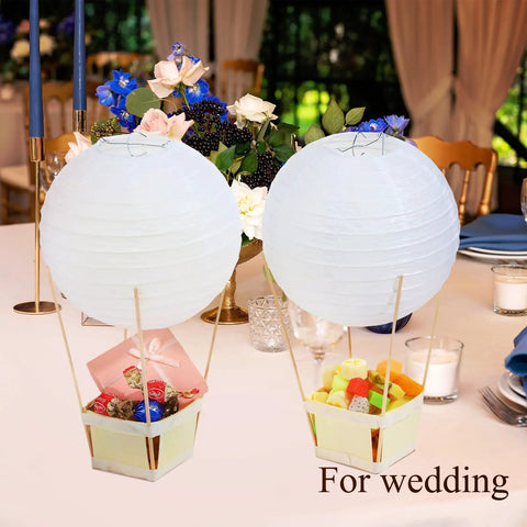 Easy DIY Hot Air Balloon Centerpieces Kit With White Paper Lanterns 24 Lanterns 24 Wooden Baskets And 100 Sticks For Baby Shower Summer Birthday Party Or Graduation Decor Ready To Assemble for wedding centerpiece setup