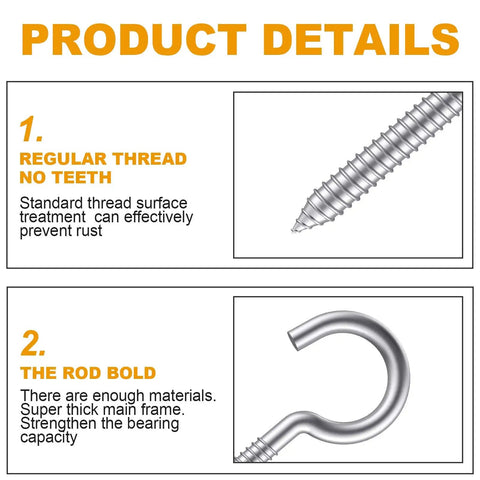 Product details of Heavy Duty 3.2 Inch 304 Stainless Steel Screw Eyes 6 Pack for rust resistance and strength