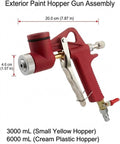 Top Tier Pro Hustle Pneumatic Mortar Sprayer Gun For Crushin Big Wall Plaster And Concrete Jobs With Steady Airflow And No Sweat Single Hand Operation Yellow, red paint hopper gun with air connections.