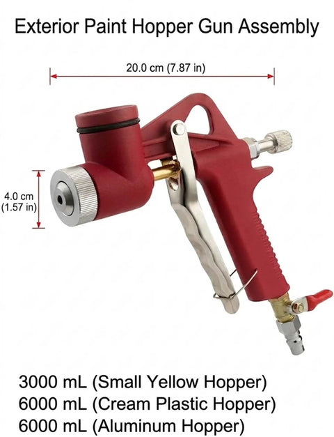 Heavy Hitter Pneumatic Cement Mortar Sprayer Gun High Pressure Wall Plaster Paint Spray Tool with red body and various hopper sizes.