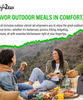 Two people enjoying a meal outdoors with All-In-One Outdoor Kitchen Kit 12-Piece Stainless Steel Camping Utensils Set.