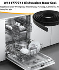 Dishwasher Door Gasket Seal Replacement For Whirlpool Maytag KitchenAid Kenmore Amana, black rubber, shown beside open dishwasher