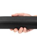 Hand holding a closed compact zipper case for 1/4 Inch Drive Bit Driver And 37-Piece Bit Set In Durable Case With Phillips, Slotted, Square Bits.