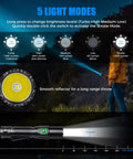 Rechargeable 1200 Lumen Compact Flashlight With Power Display IP67 Waterproof 5 Light Modes displaying beam throw