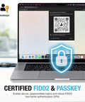 Kickass Fido2 Biometric Fingerprint Security Key With Usb Type C Passwordless Authenticator Device Featuring No Sweat Setup and Top Shelf 2Fa multi factor protection being used with a laptop.