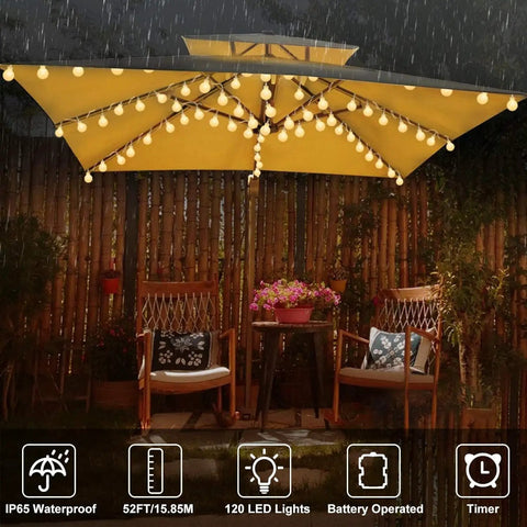 52 Foot Battery Operated String Lights 2 Pack With 120 LEDs Waterproof Outdoor Patio Decor